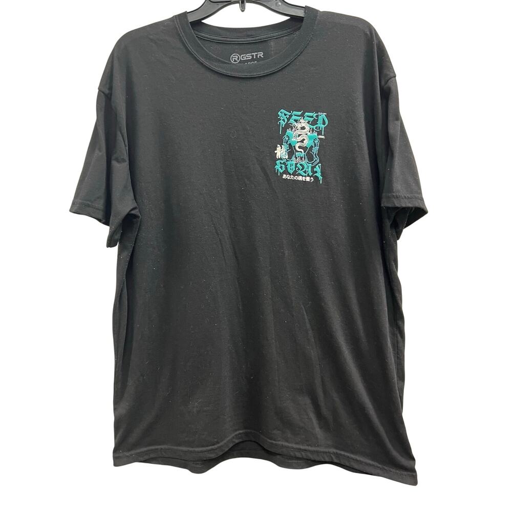 RGSTR t-shirt white dragon and teal logo graphic grunge Y2K Japanese SZ XL